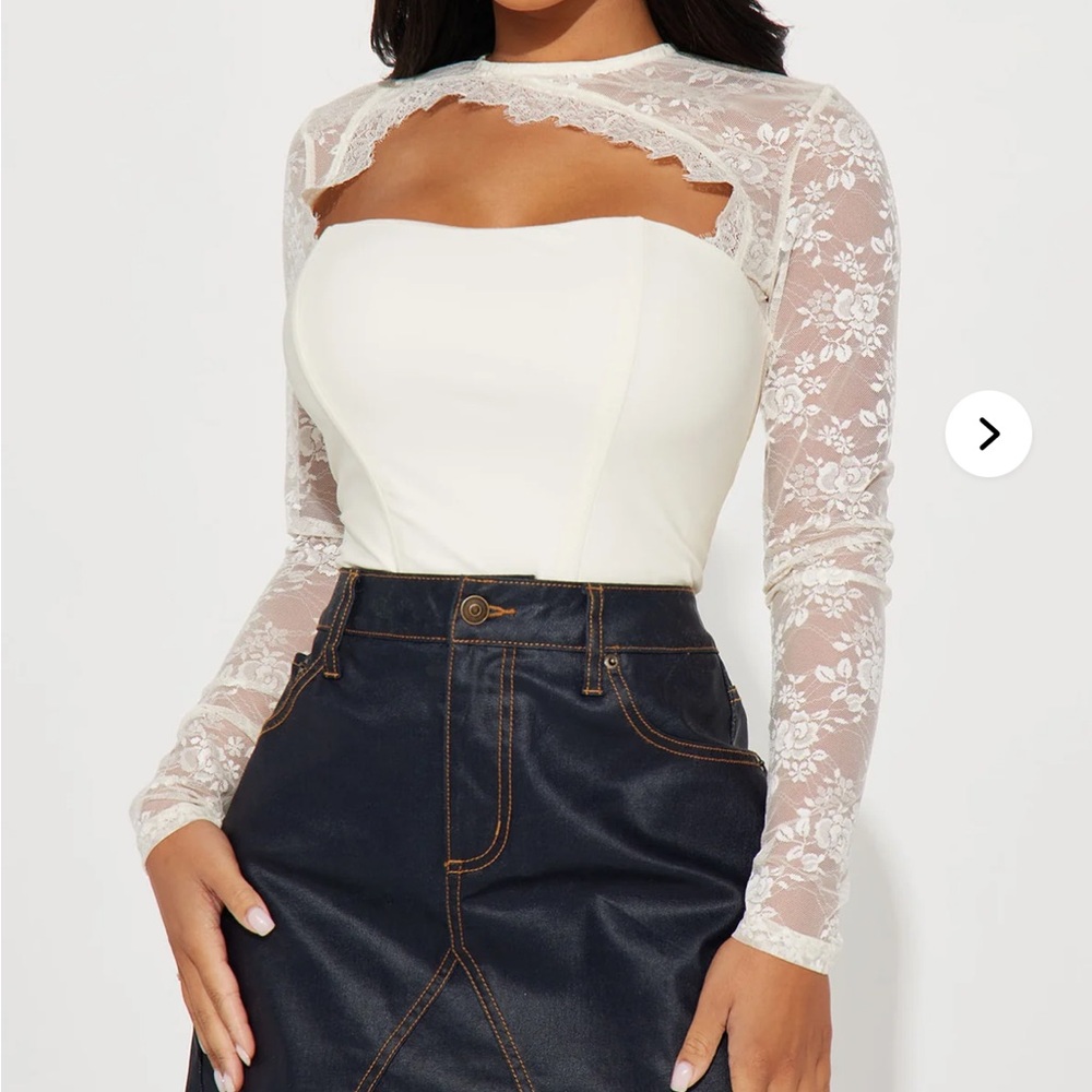Fashion Nova White Lace Sleeve Cutout Bodice Top